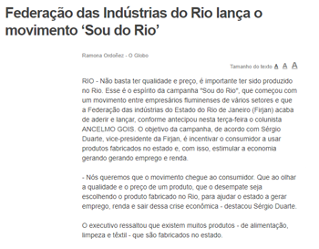 Federação das Indústria do Rio lança o movimento 'Sou do Rio'