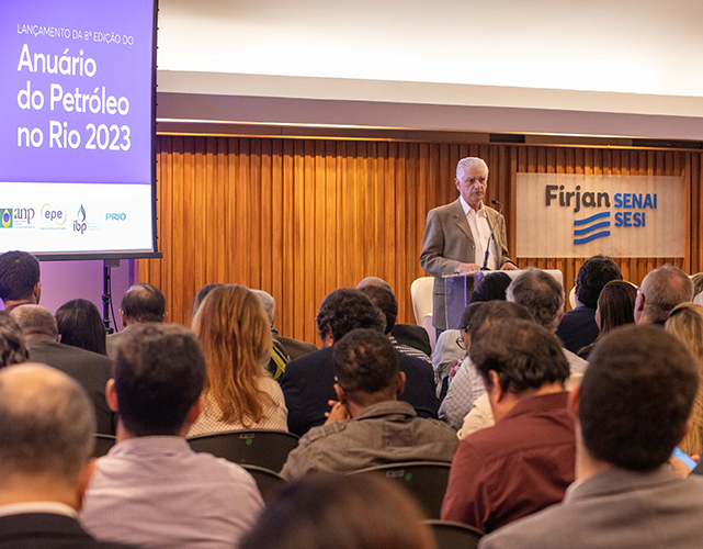 Luiz Césio Caetano, 1º vice-presidente da Firjan, durante evento de lançamento do Anuário 2023, na sede da federação