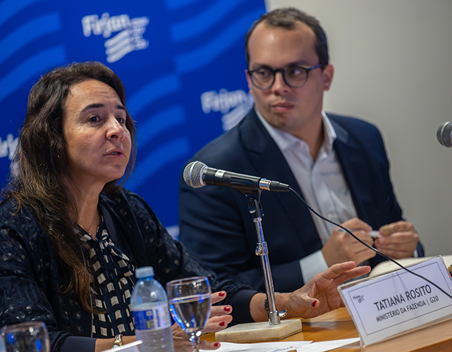 Tatiana Rosito (Ministério da Fazenda) e Rodrigo Santiago (Firjan) no Conselho de Relações Internacionais